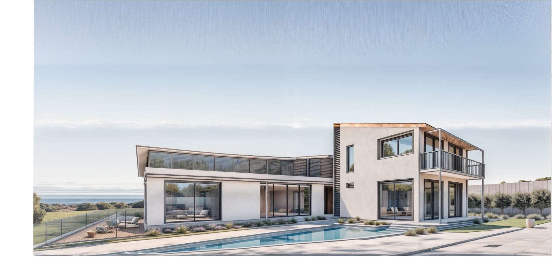 L-House — jardín y piscina